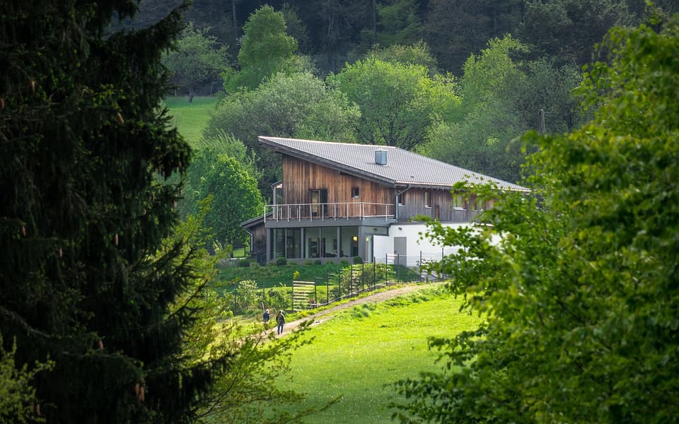 Freistehendes Wohnhaus in Hanglage am Waldrand mit großer Verglasung
